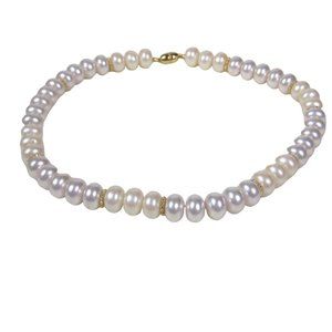 Monet Imitation Pearl 2 Tone Plastic Beaded Necklace 17 inch Vintage Strand